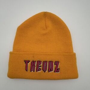 Yupoong Beanie Hat Mens One Size Yellow Knit Cuffed TREDDZ Logo Stretch Winter